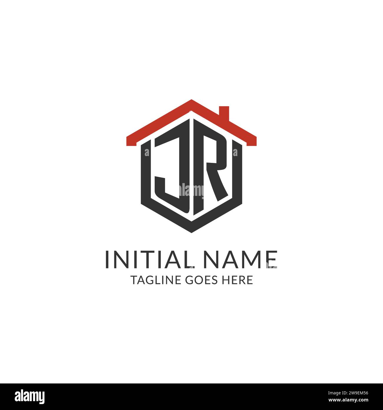 Monogramme initial de logo JR avec conception de forme hexagonale de toit de maison, graphique vectoriel de conception de logo immobilier simple et minimal Illustration de Vecteur