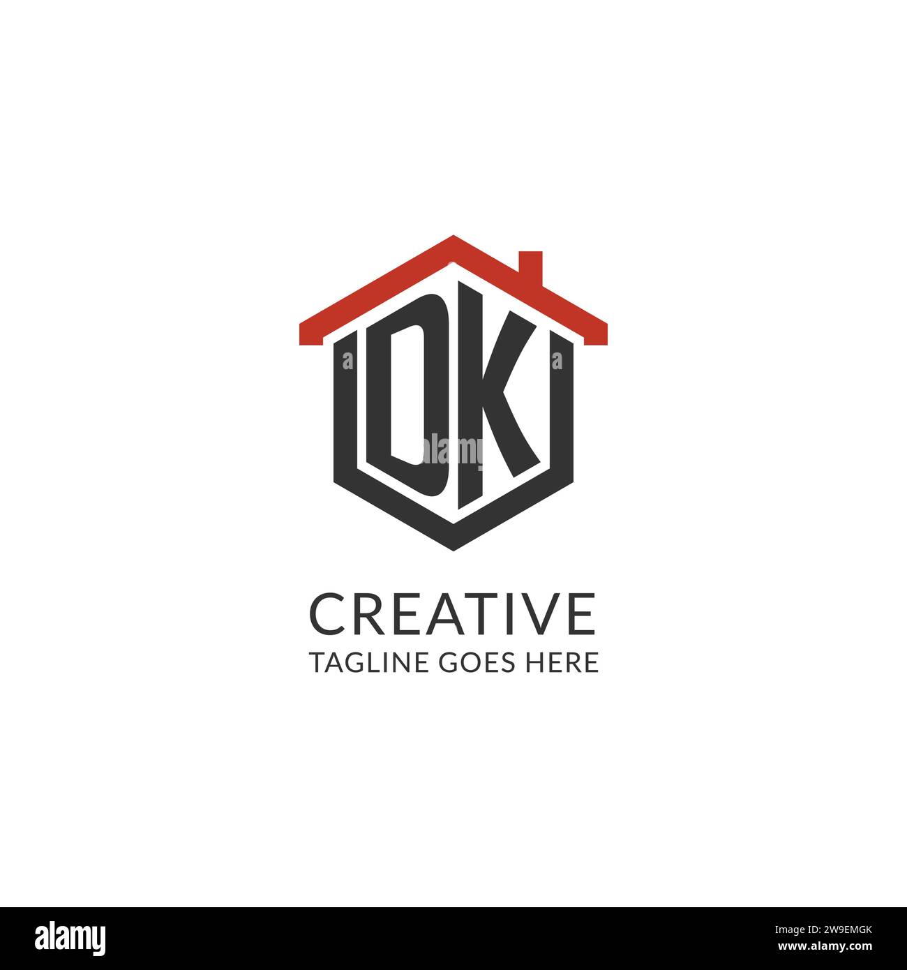 Logo initial DK monogramme avec design de forme hexagonale de toit à la maison, graphique vectoriel de conception de logo immobilier simple et minimal Illustration de Vecteur
