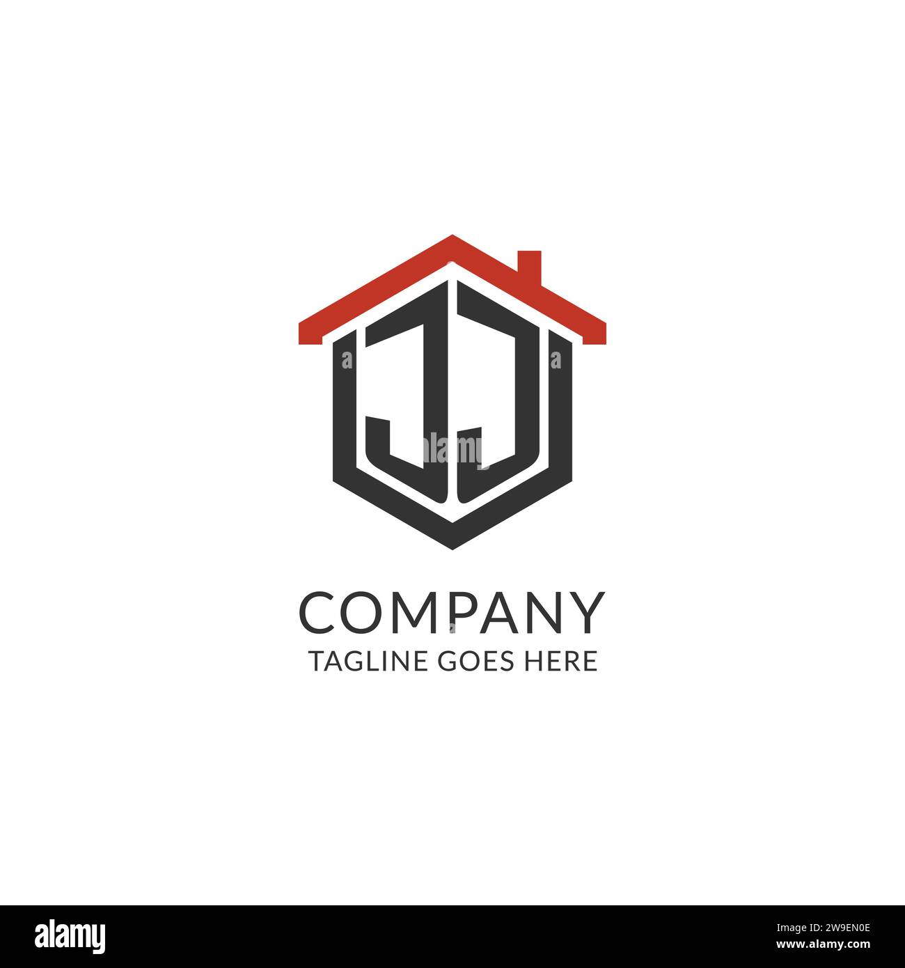 Monogramme initial de logo JJ avec conception de forme hexagonale de toit de maison, graphique vectoriel de conception de logo immobilier simple et minimal Illustration de Vecteur