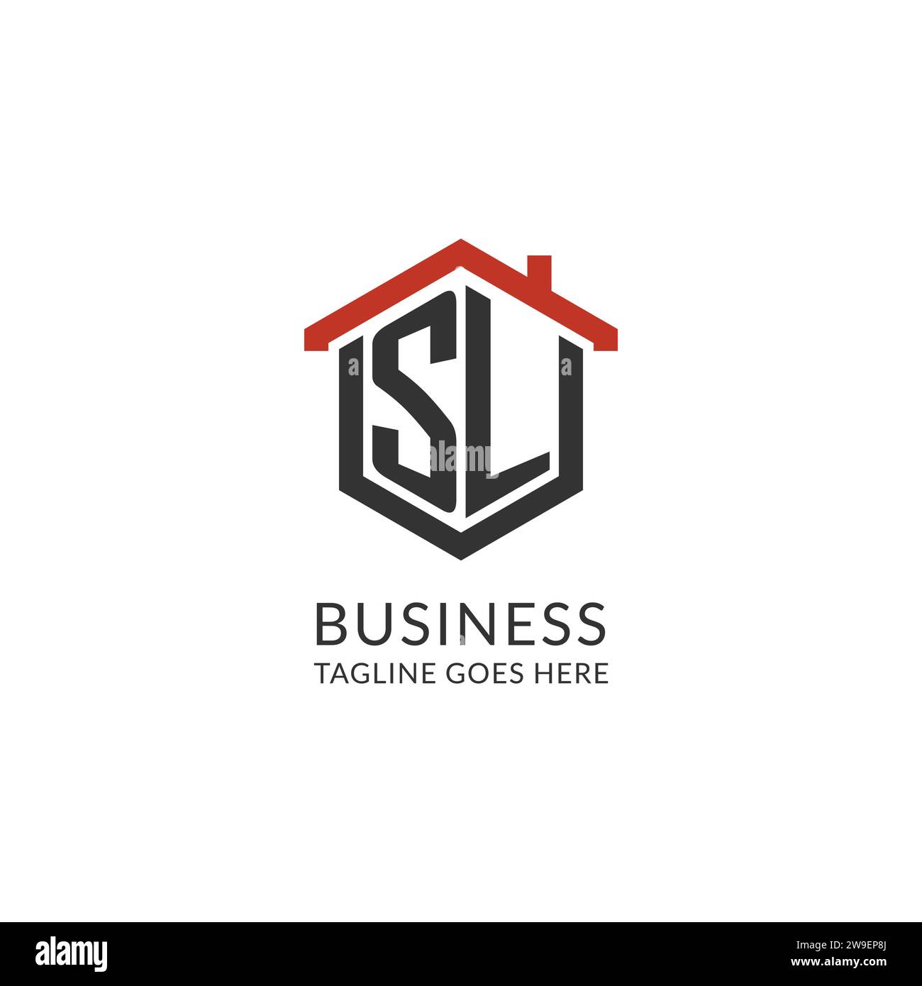 Monogramme initial de logo SL avec conception de forme hexagonale de toit de maison, graphique vectoriel de conception de logo immobilier simple et minimal Illustration de Vecteur