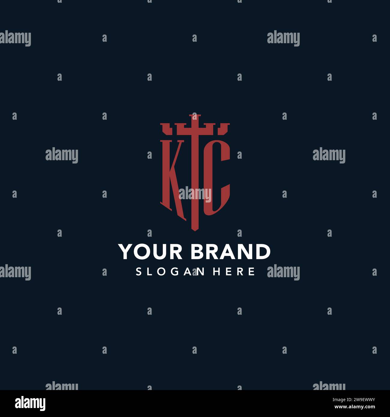 Logos de monogramme initial de KC avec des idées de conception de forme d'épée et de bouclier Illustration de Vecteur