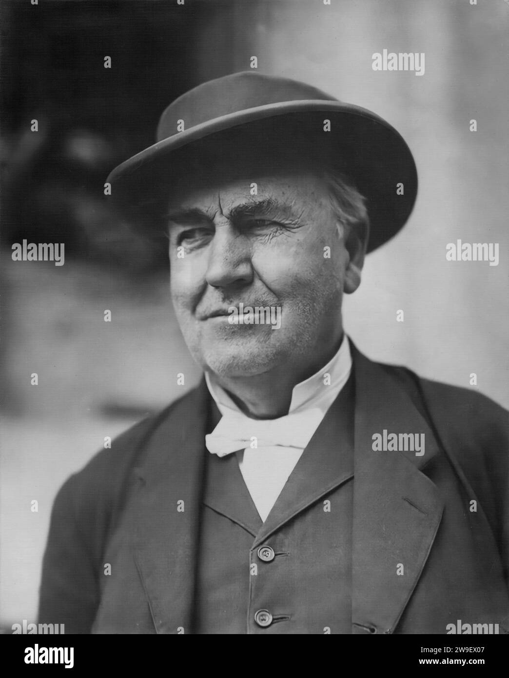 Portrait de Thomas Edison portant un chapeau. Date : 06/08/1914. Banque D'Images