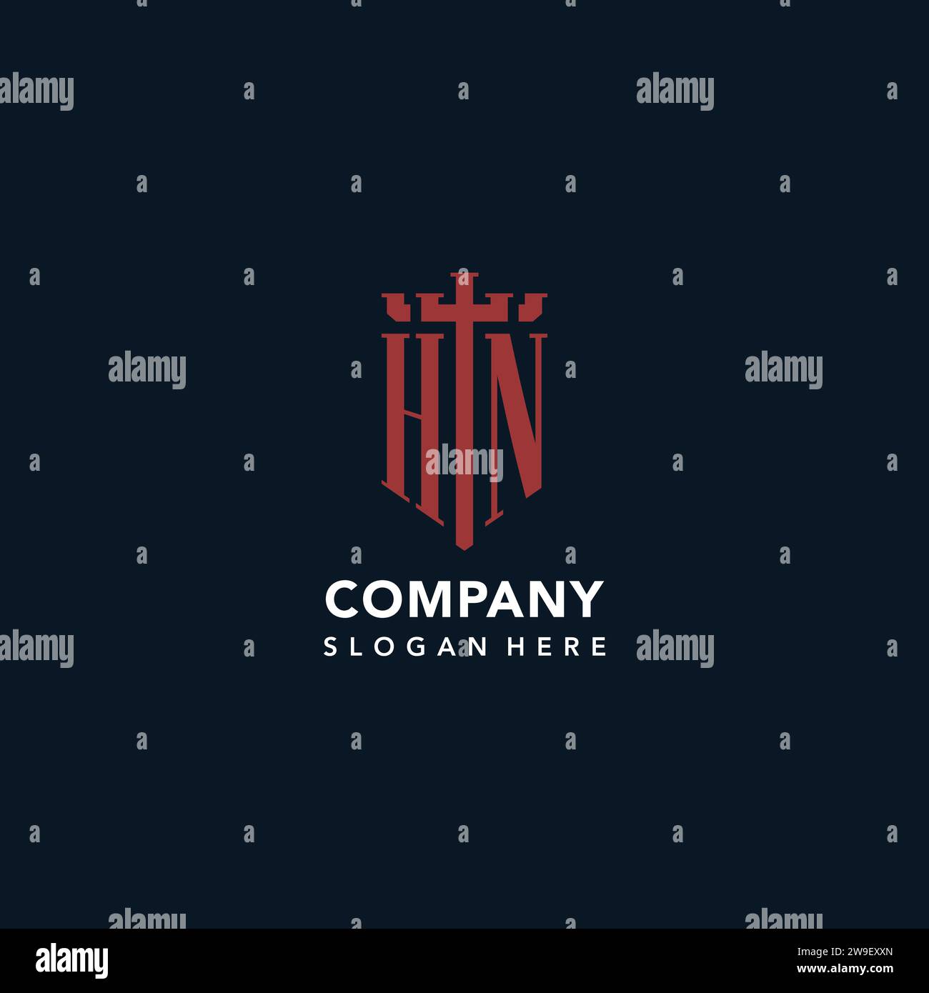 Logos de monogramme initial HN avec des idées de conception de forme d'épée et de bouclier Illustration de Vecteur