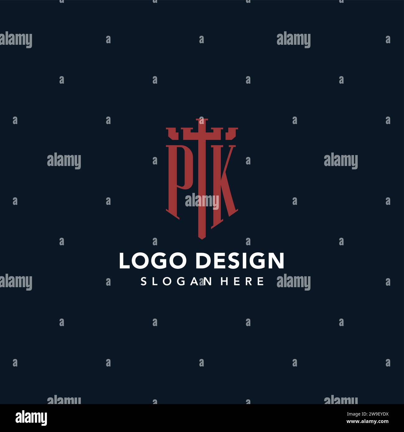 Logos de monogramme initial PK avec des idées de conception de forme d'épée et de bouclier Illustration de Vecteur