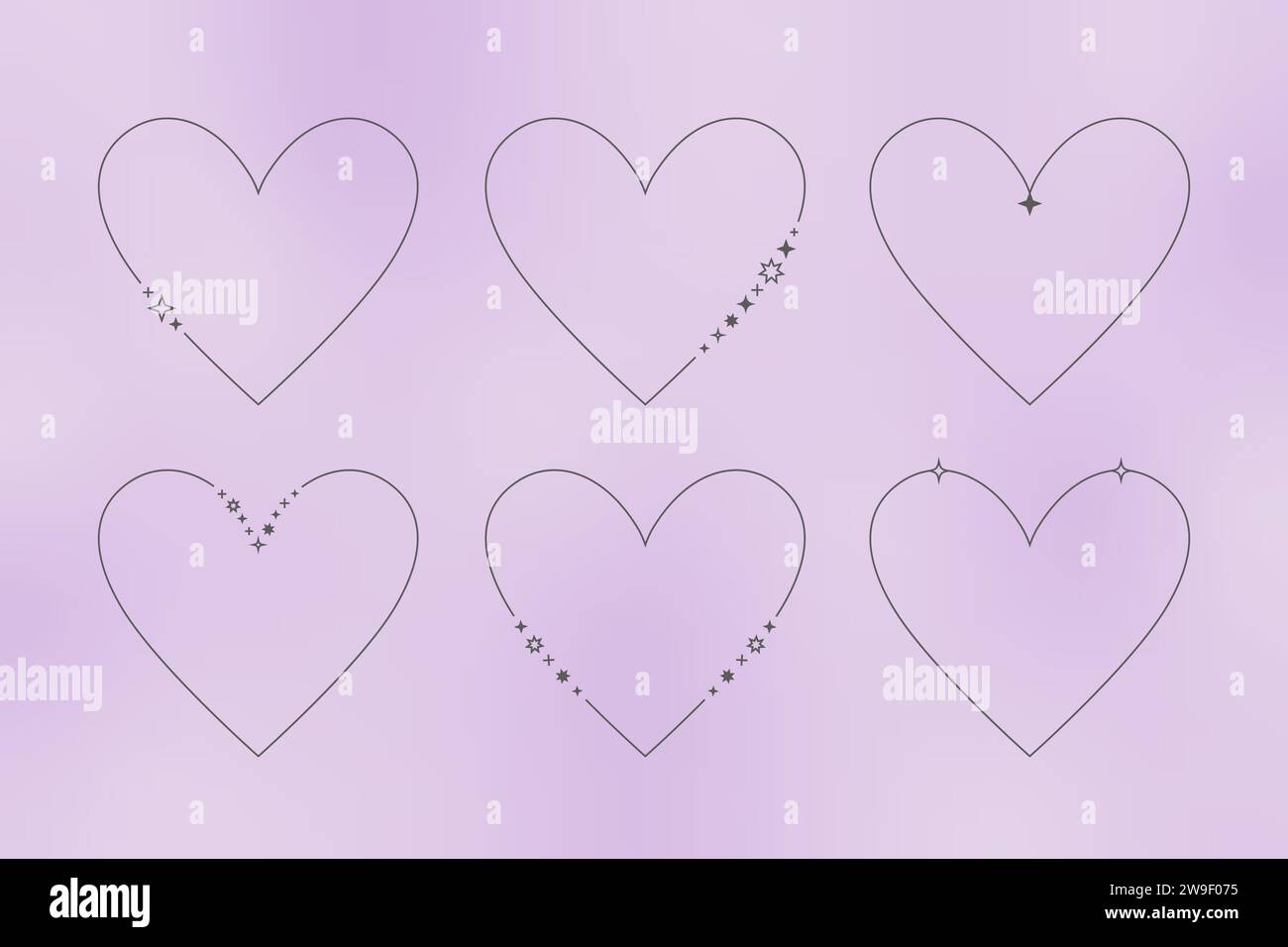 Cadres Y2K en forme de coeur, arches. Formes de coeur Starlight minimalistes esthétiques linéaires définies sur fond de gradient vectoriel. Illustration de Vecteur