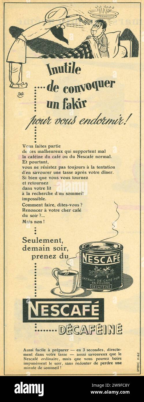 1954 annonce de café décaféiné Nescafé français Banque D'Images