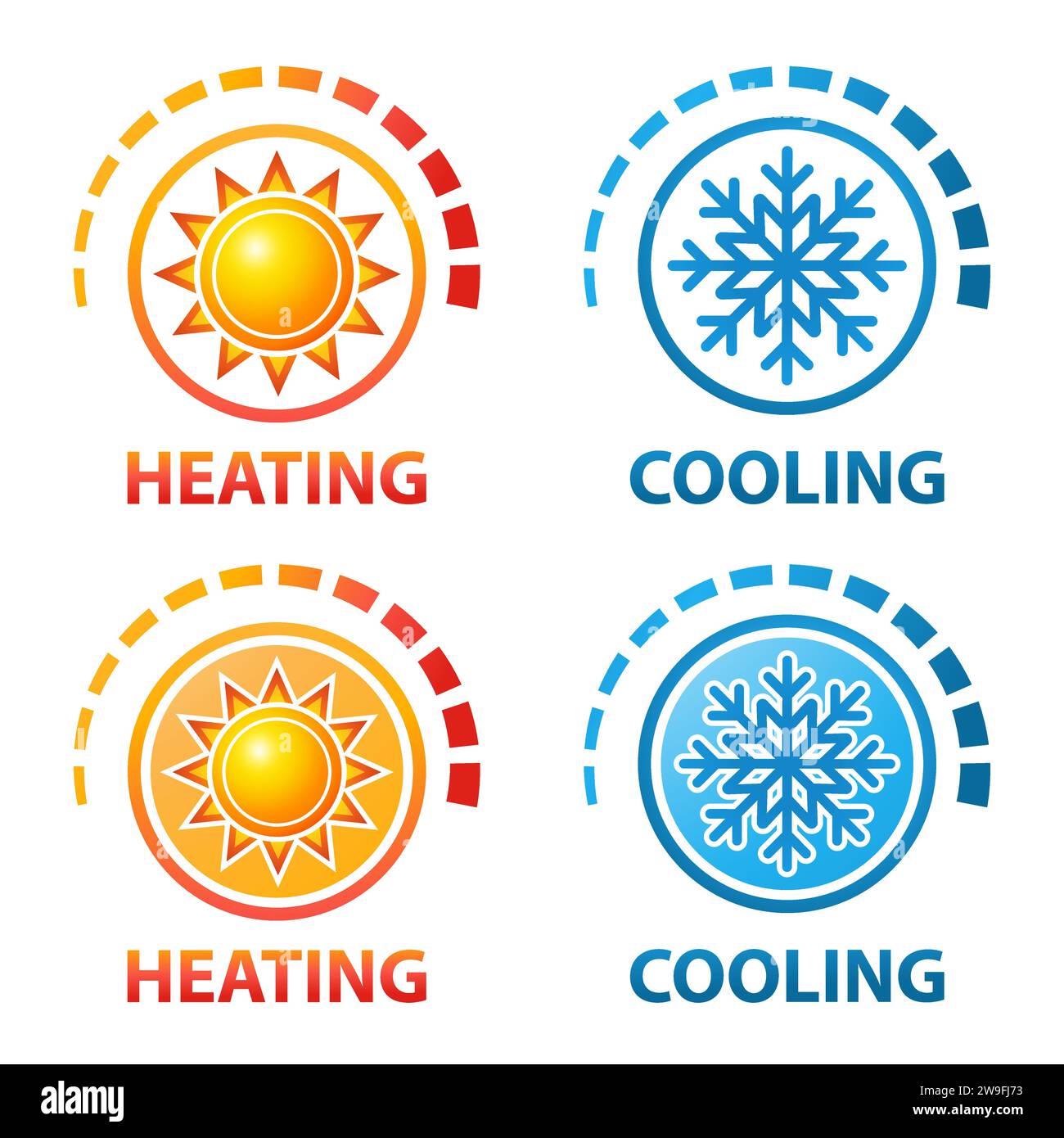 Régulation de la température de chauffage et de refroidissement, indicateur chaud et froid, soleil et neige, icône de climatisation. Refroidisseur et réchauffeur. Capteur chaud et gelé. Vecteur Illustration de Vecteur