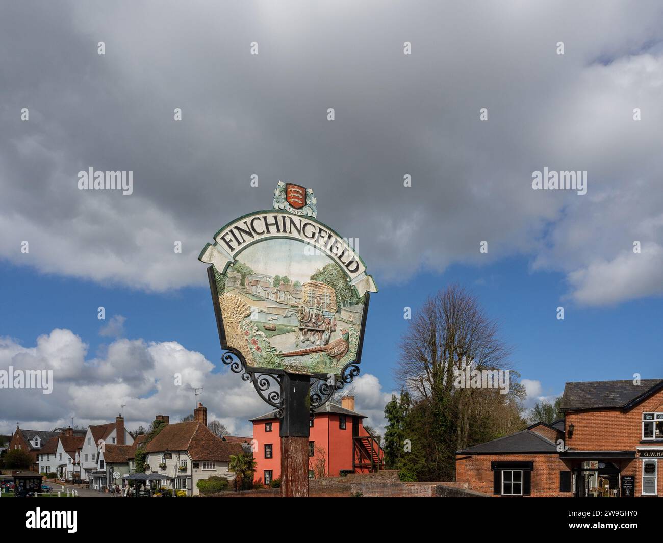 Panneau de village, Finchingfield, Essex, Royaume-Uni Banque D'Images