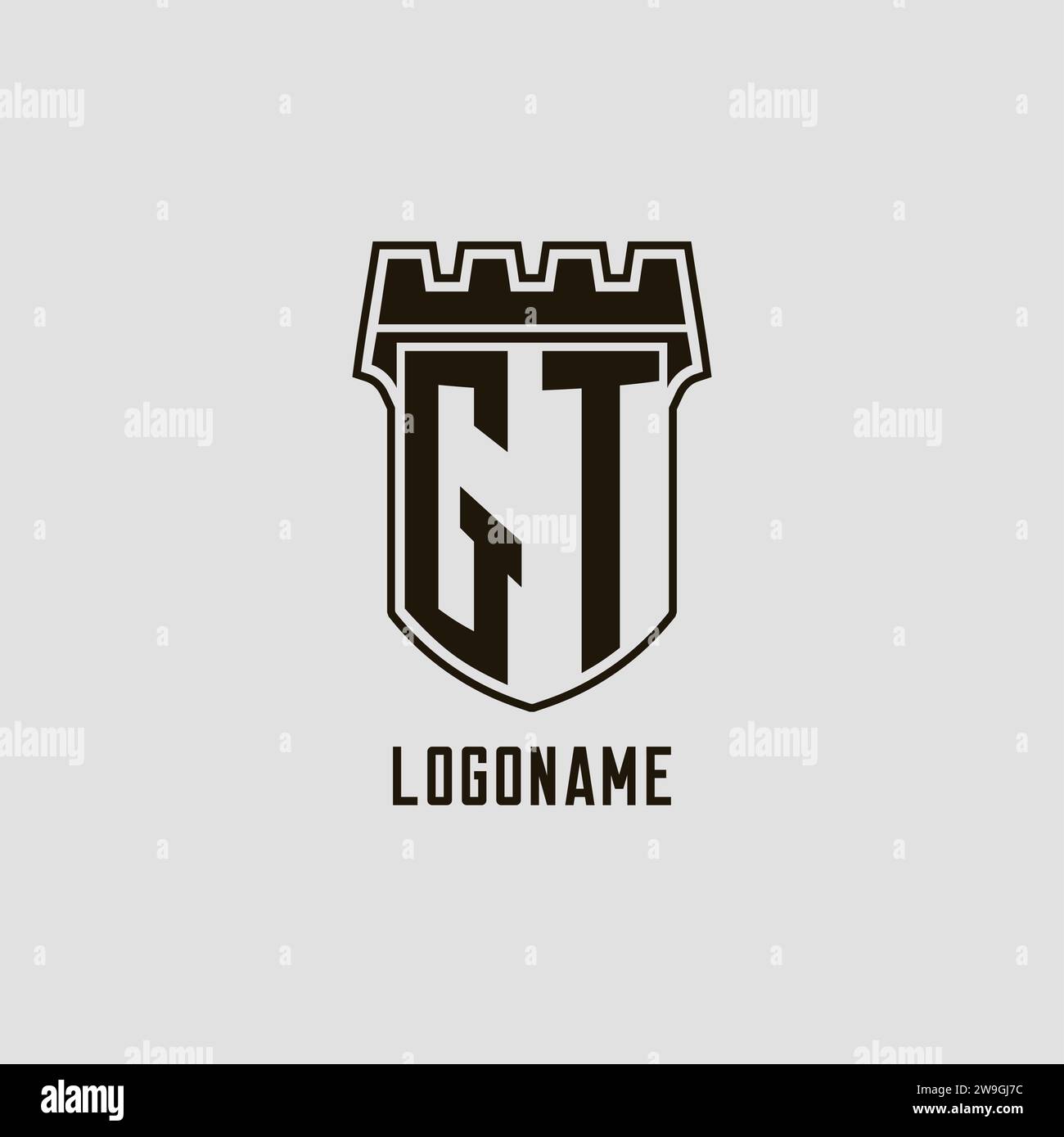 Monogramme GT avec logo Shield Fortress design style graphique vectoriel Illustration de Vecteur