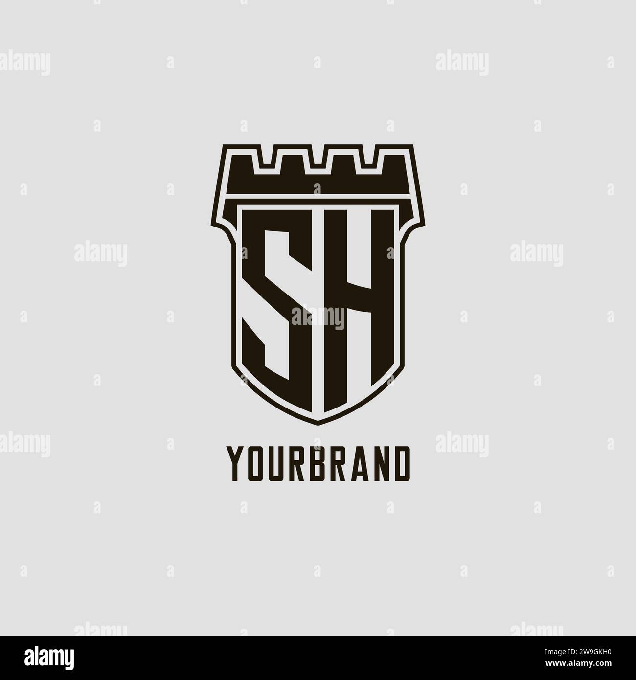 Monogramme SH avec logo bouclier forteresse logo design graphique vectoriel Illustration de Vecteur