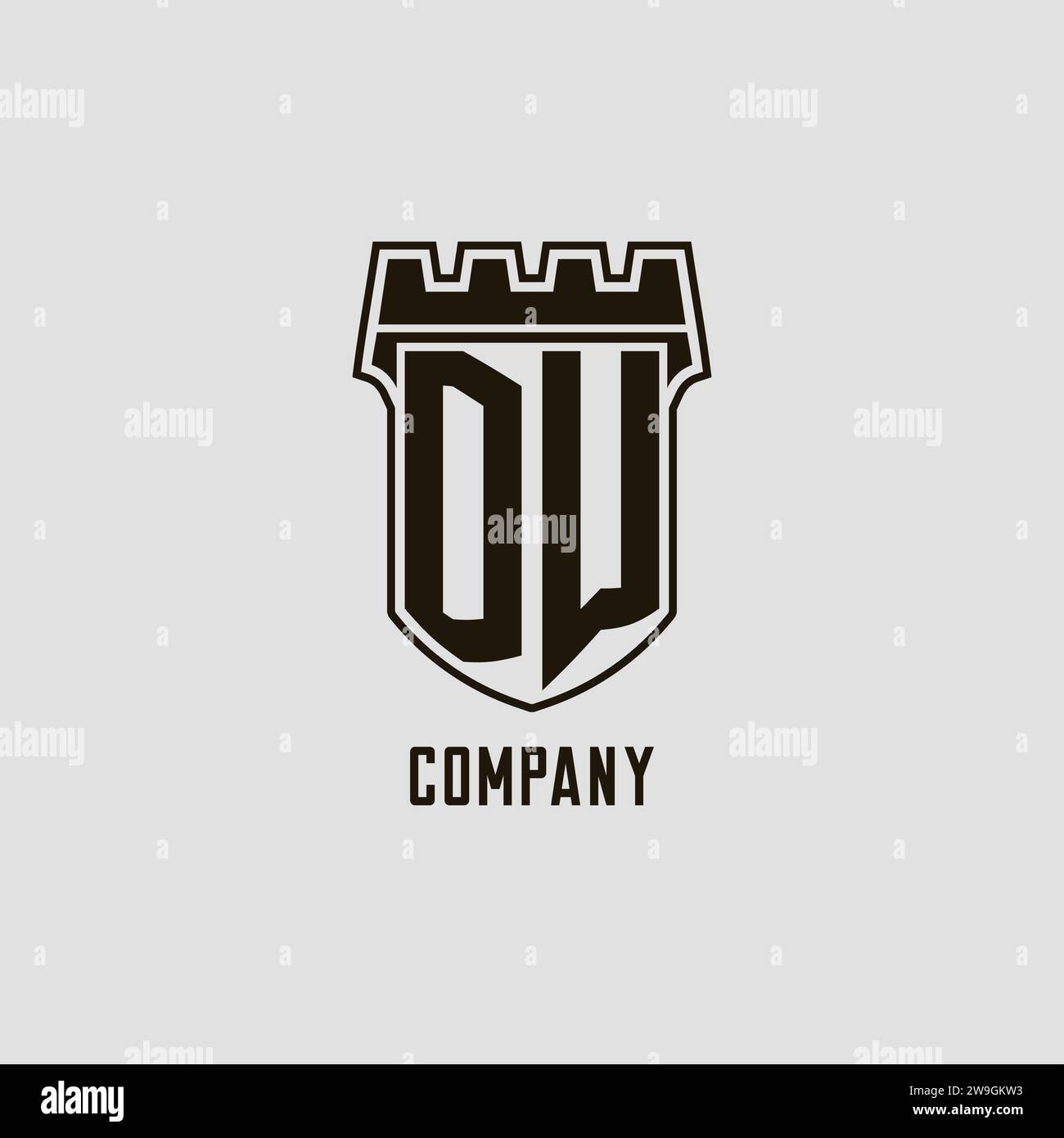 Monogramme DW avec logo Shield Fortress design style graphique vectoriel Illustration de Vecteur