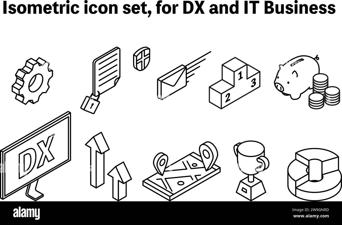 Ensemble d'icônes isométriques simples pour DX et les ENTREPRISES INFORMATIQUES Illustration de Vecteur