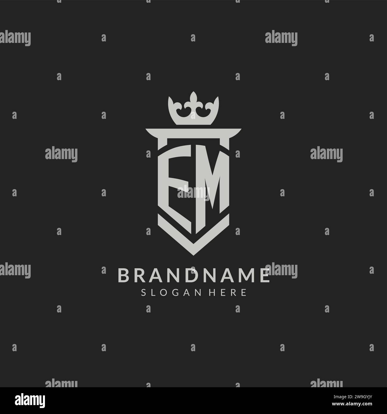 Graphique vectoriel de style bouclier EM initial et logo de la couronne Illustration de Vecteur