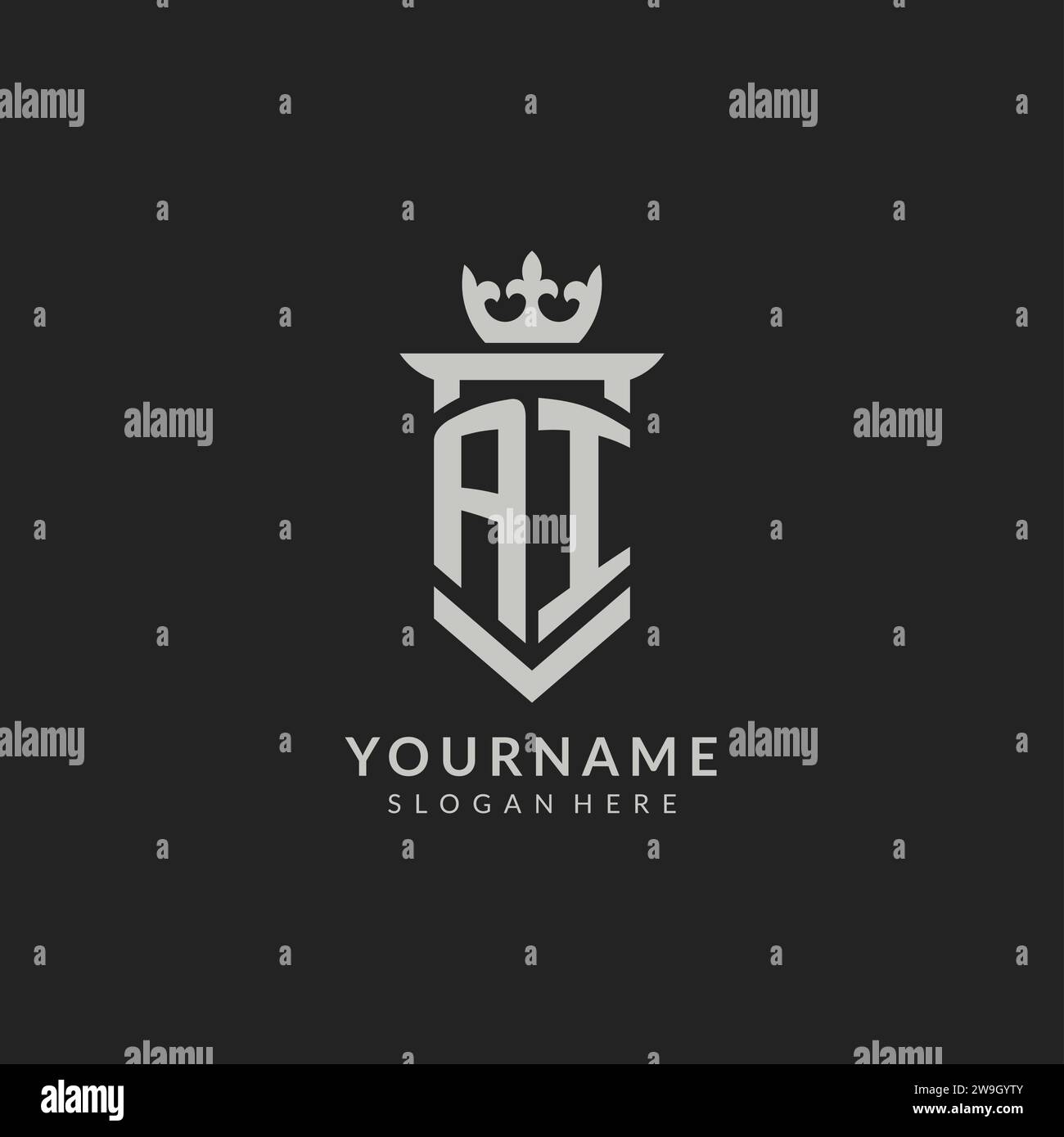 Graphique vectoriel de style bouclier ai initial et logo de la couronne Illustration de Vecteur