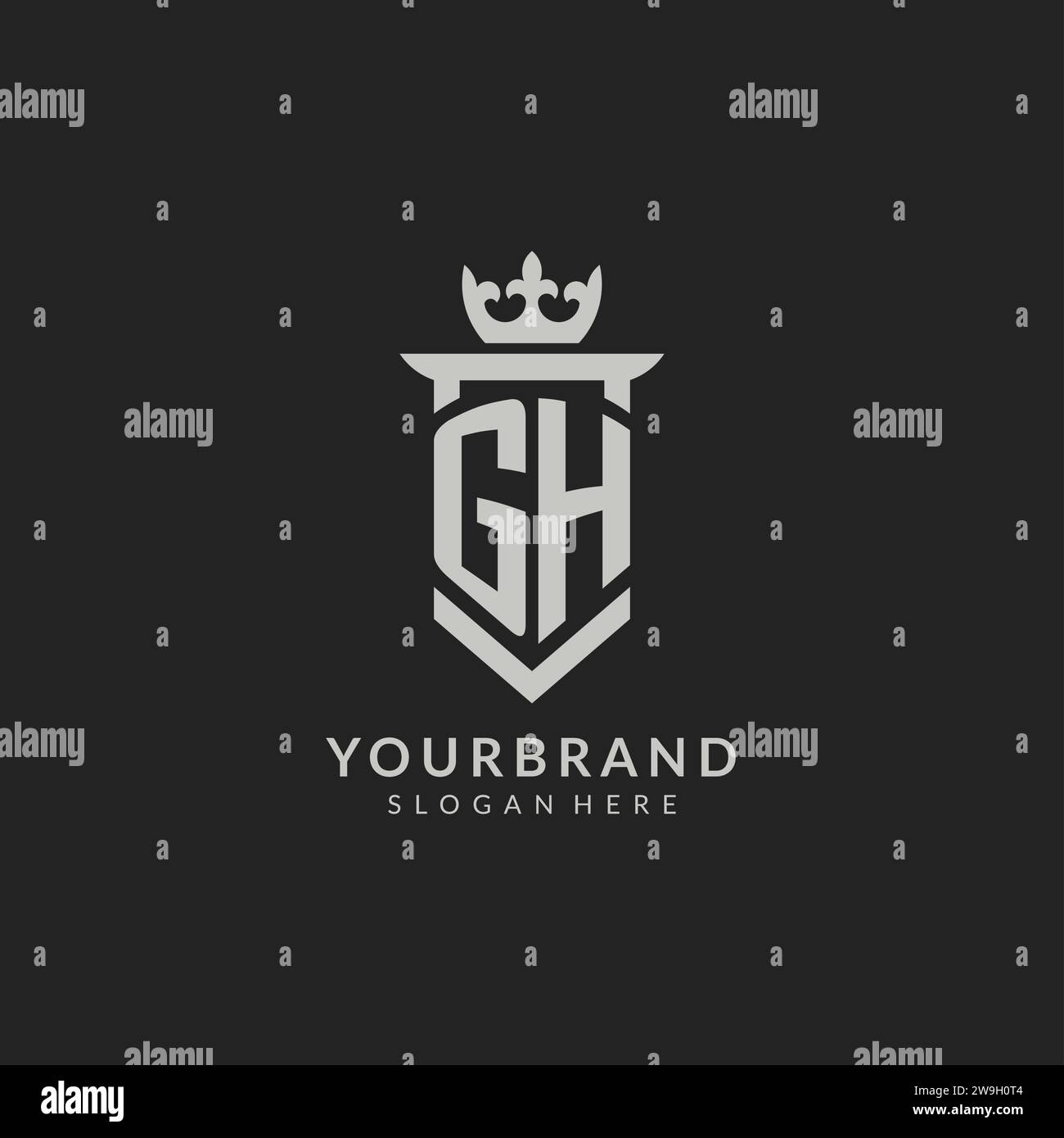 Graphique vectoriel de style de bouclier GH initial et de logo de couronne Illustration de Vecteur