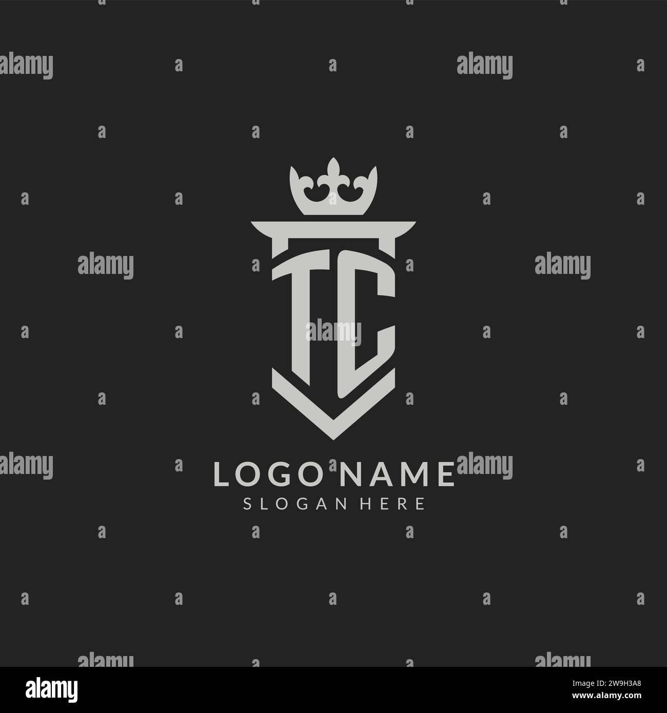 Graphique vectoriel de style bouclier TC initial et logo de la couronne Illustration de Vecteur