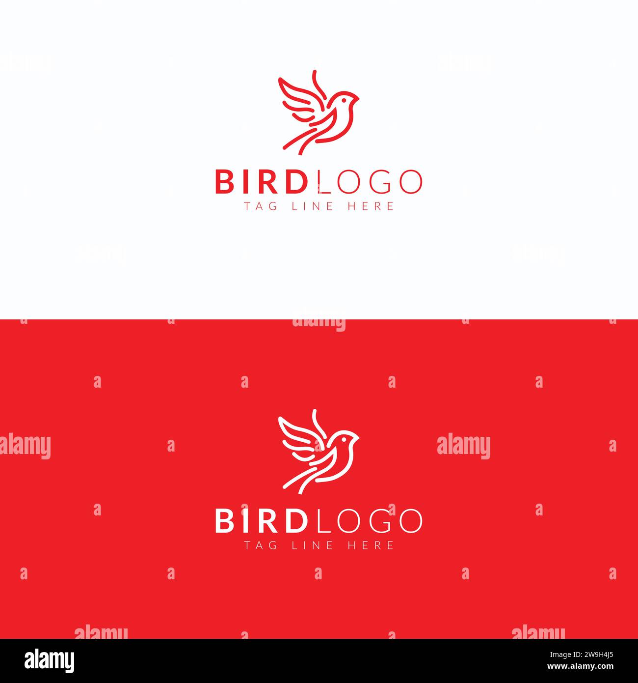 Un logo avec un oiseau sur fond blanc et rouge Illustration de Vecteur