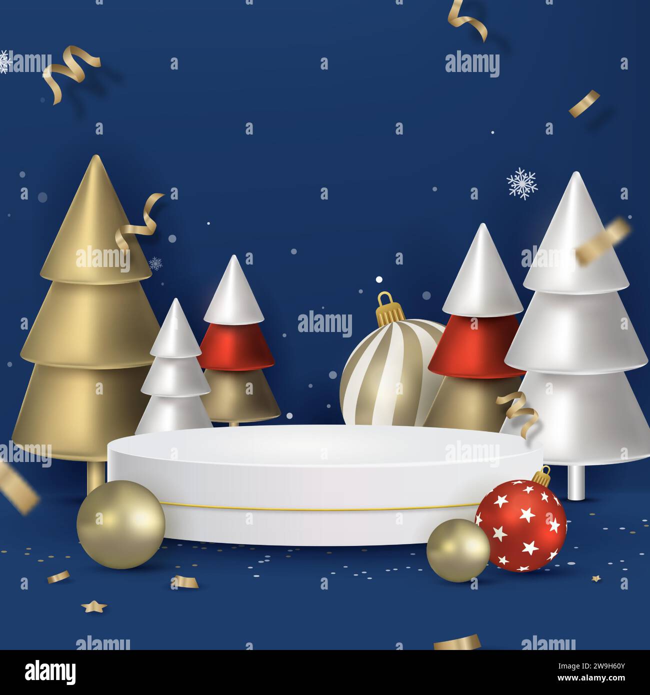Conception ronde de podium de scène de Noël pour l'affichage de produit dans la décoration festive de fond bleu Illustration de Vecteur
