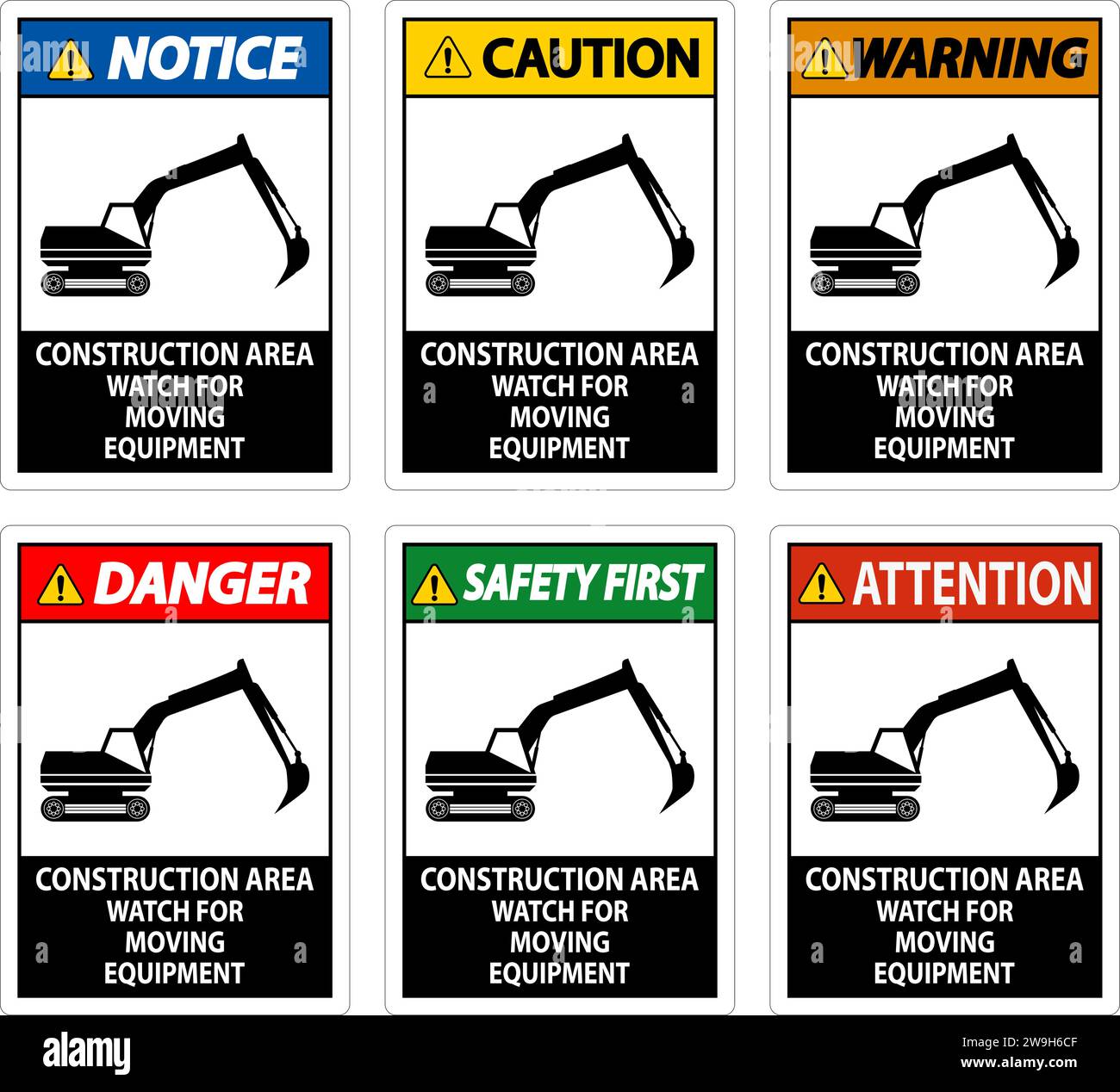 Zone de construction des panneaux d'avertissement - attention aux déplacements d'équipement Illustration de Vecteur