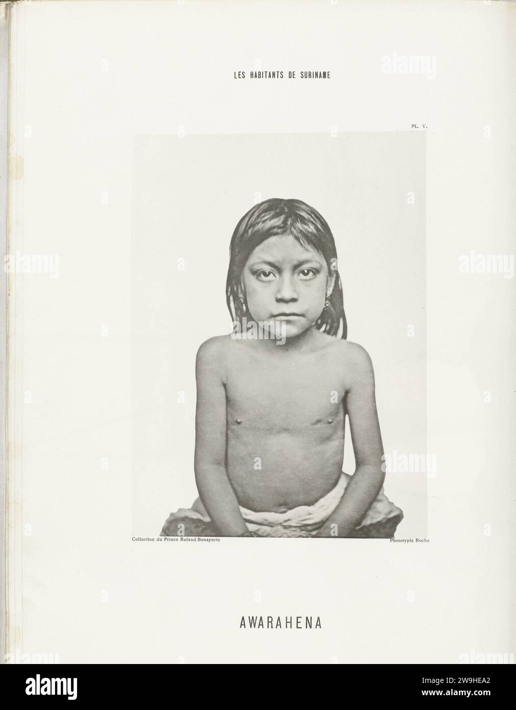 Portret Van Awarahena, Friedrich Carel Hisgen, 1883 - 1884 Photomécanique Portrait d'Awarahena, un caribb du Suriname, photographié sur l'exposition internationale coloniale et commerciale, Amsterdam 1883. Le Collotype papier Amsterdam enfant. Peuples autochtones d'Amérique du Sud. Personnages historiques Amsterdam Banque D'Images