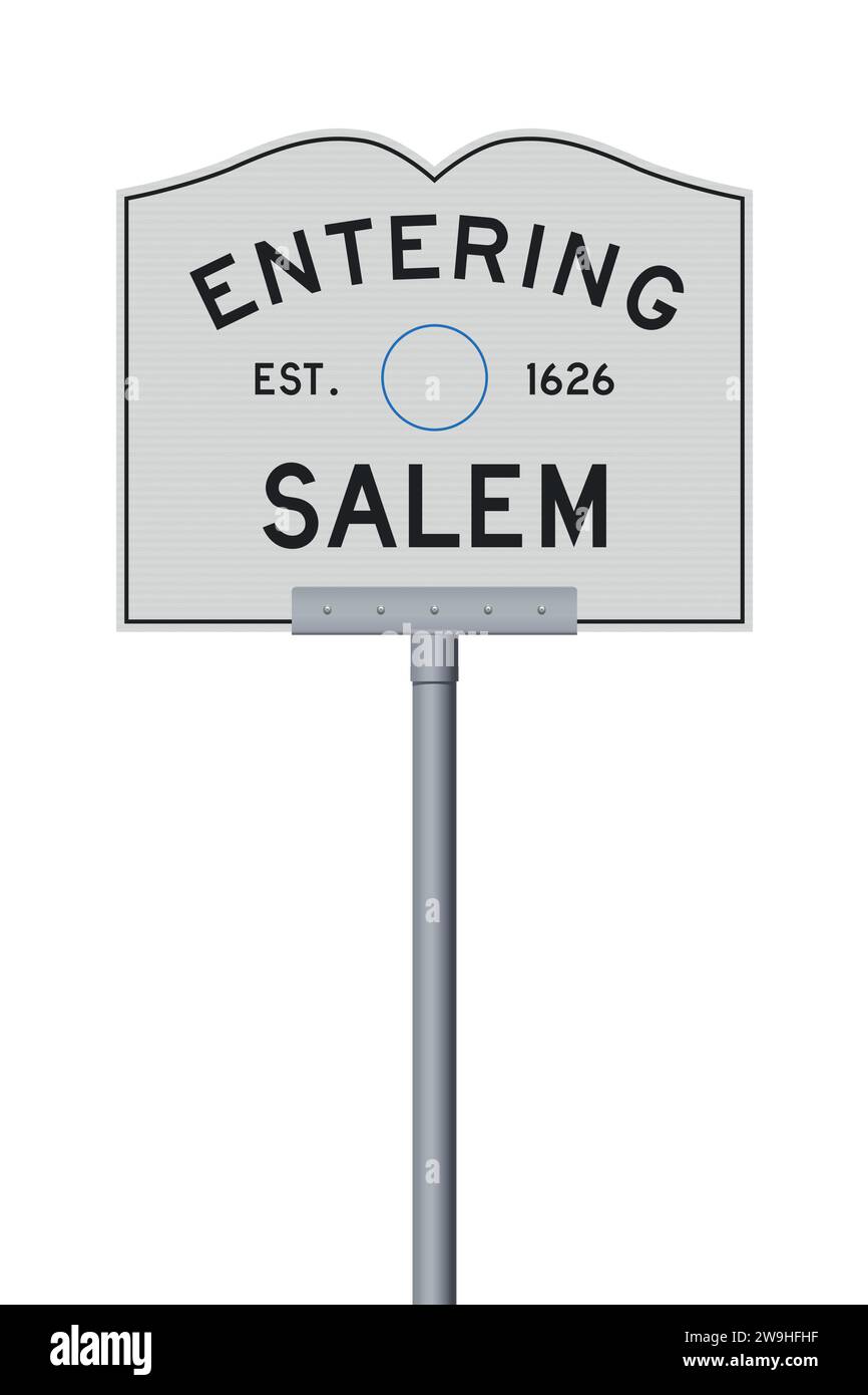 Illustration vectorielle du panneau routier entrant de Salem (Massachusetts) sur poteau métallique Illustration de Vecteur