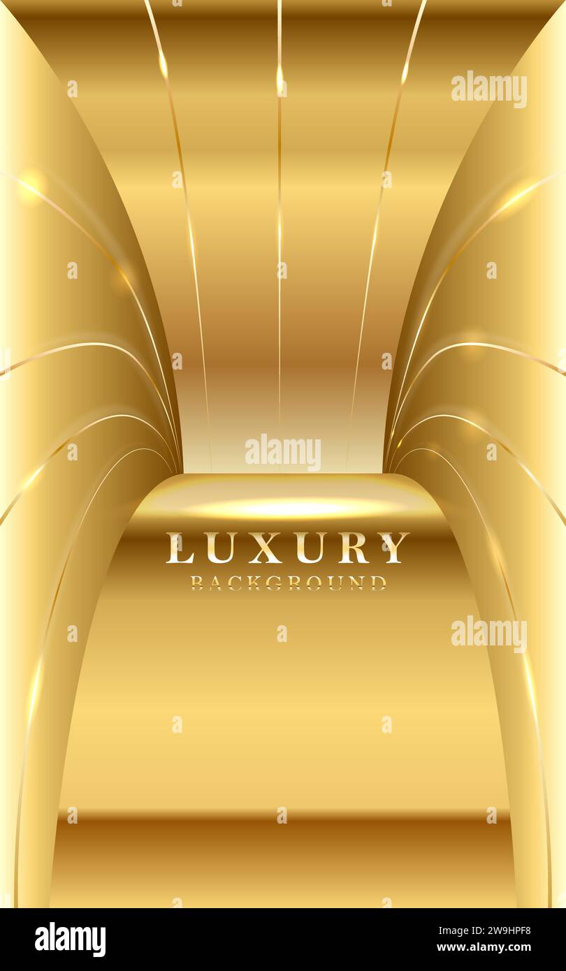 Fond abstrait de tunnel de lignes lumineuses dorées. Illustration de Vecteur