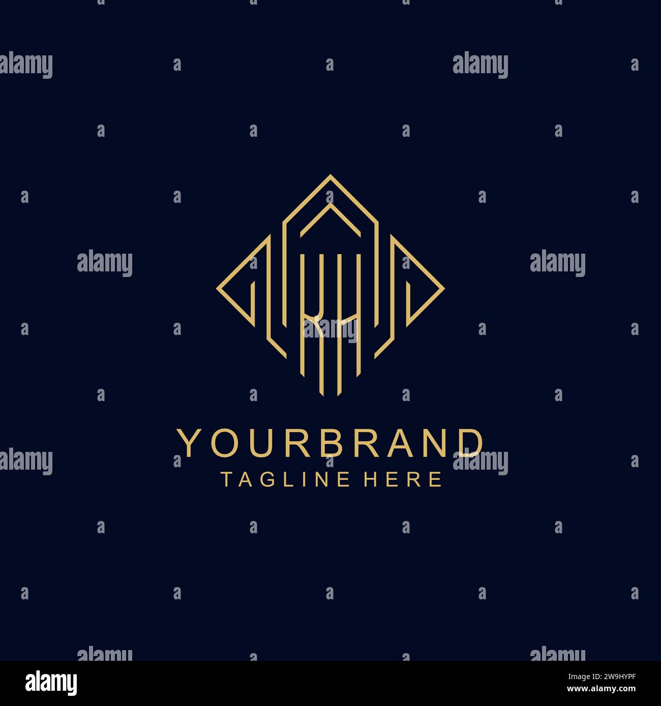 Logo initial monogramme KH avec graphique vectoriel de conception de style de ligne de losange Illustration de Vecteur