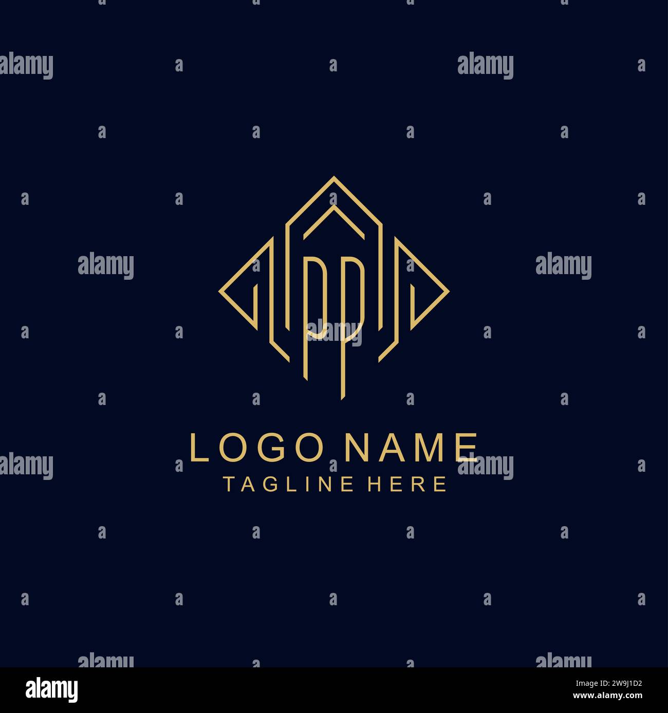Logo initial PP monogramme avec graphique vectoriel de conception de style de ligne de losange Illustration de Vecteur