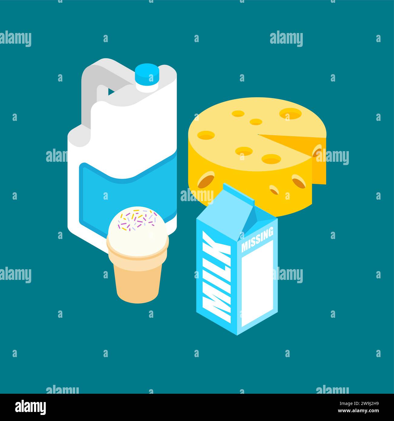 Ensemble de produits laitiers. Lait et fromage, crème glacée Illustration de Vecteur