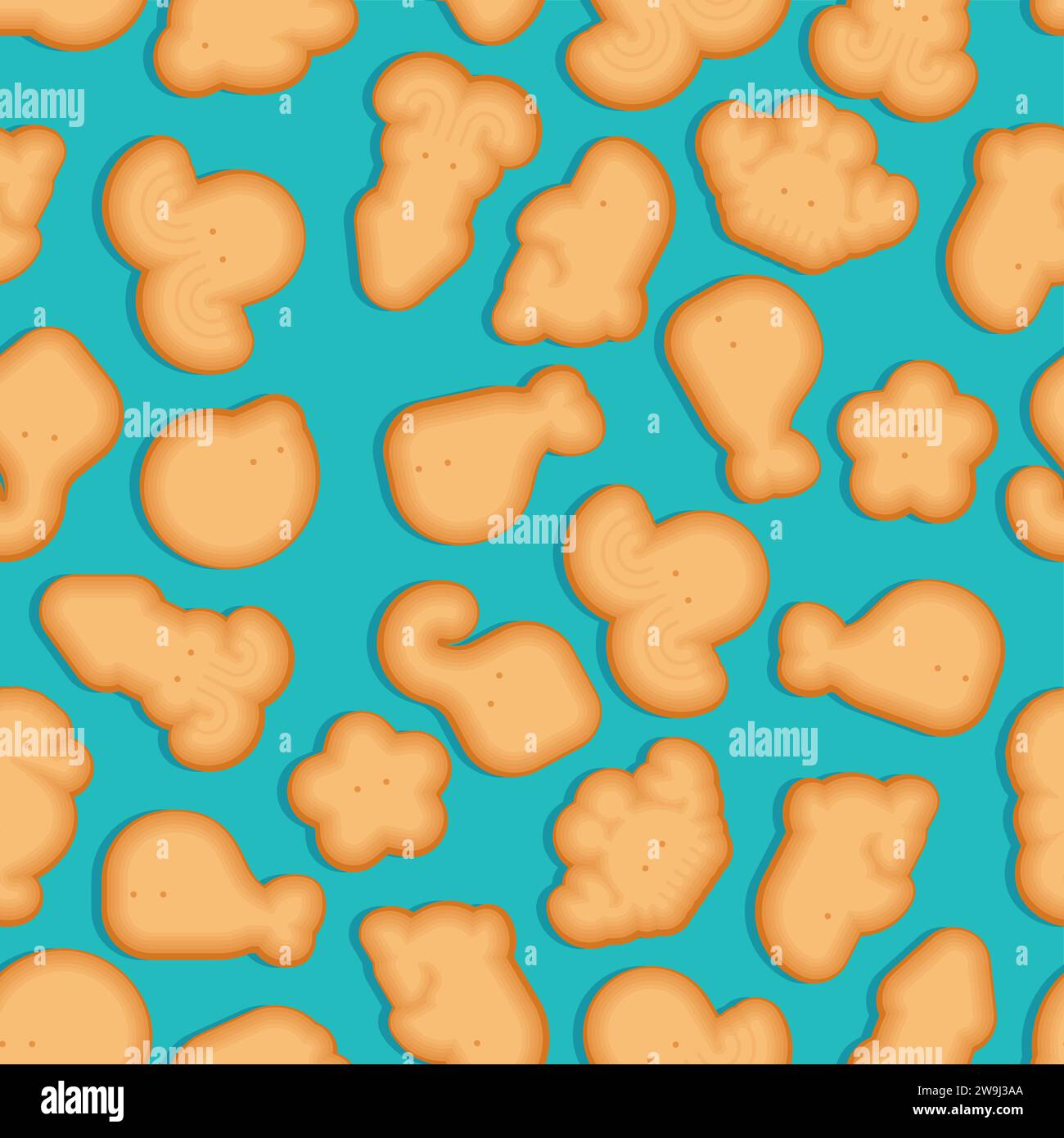 Les animaux marins craquent la forme du motif sans couture. fond de biscuits en forme de poisson. Ornement de tissu pour enfants Illustration de Vecteur