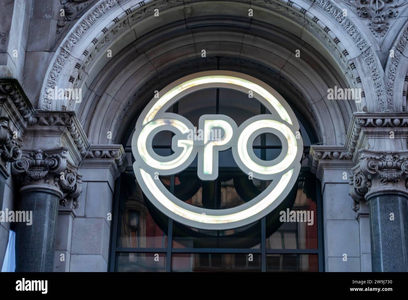 Logo GPO à l'extérieur de Metquarter à Liverpool Banque D'Images