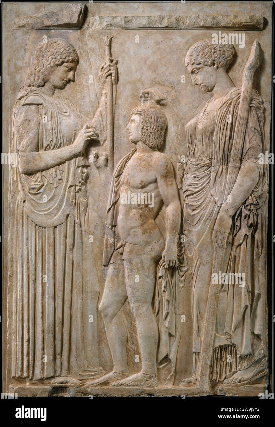 Dix fragments de marbre du Grand relief Eleusinien romain ca. 27 BCE–14 CE Banque D'Images