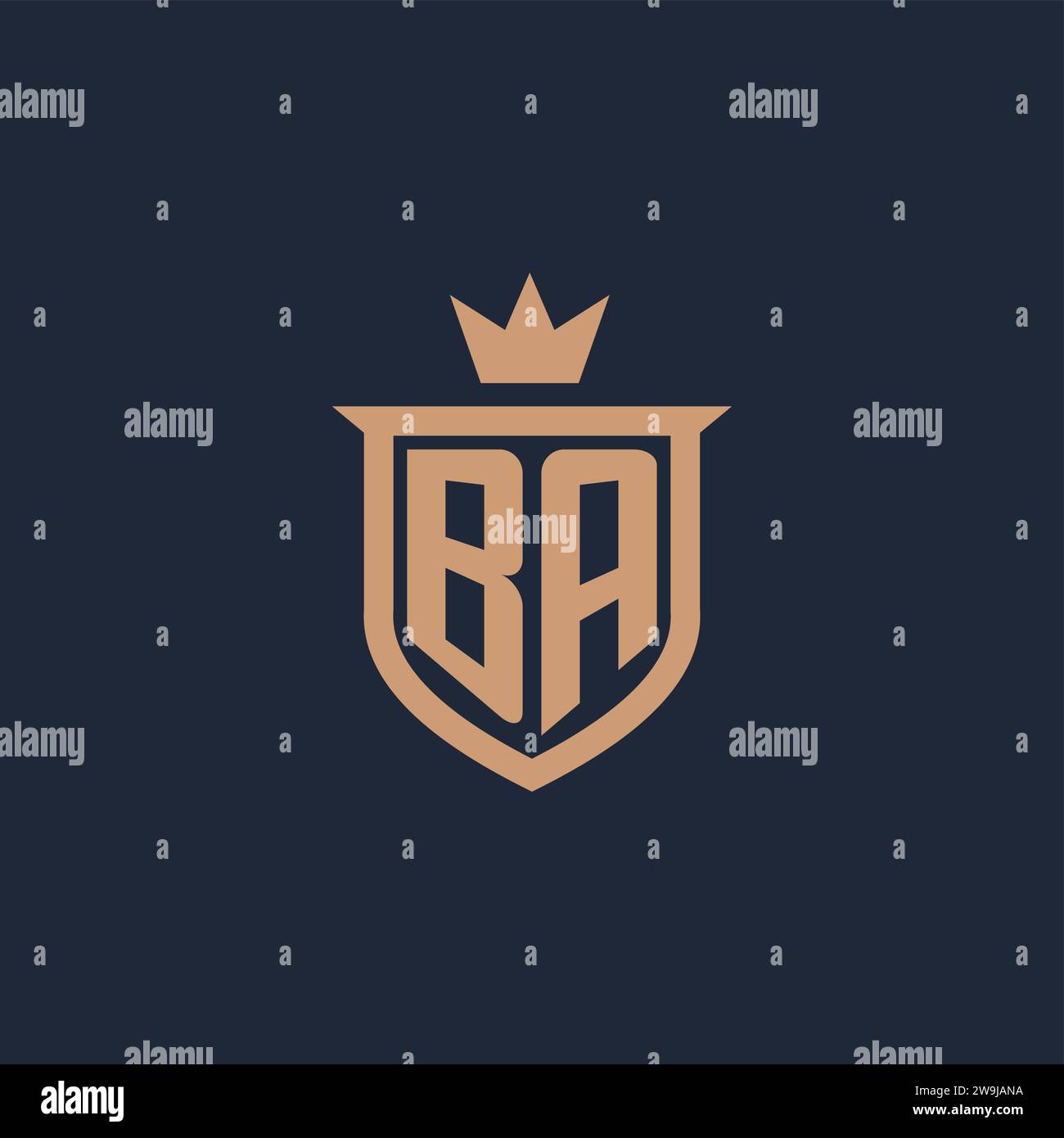 Logo initial de monogramme BA avec des idées de conception de style bouclier et couronne Illustration de Vecteur