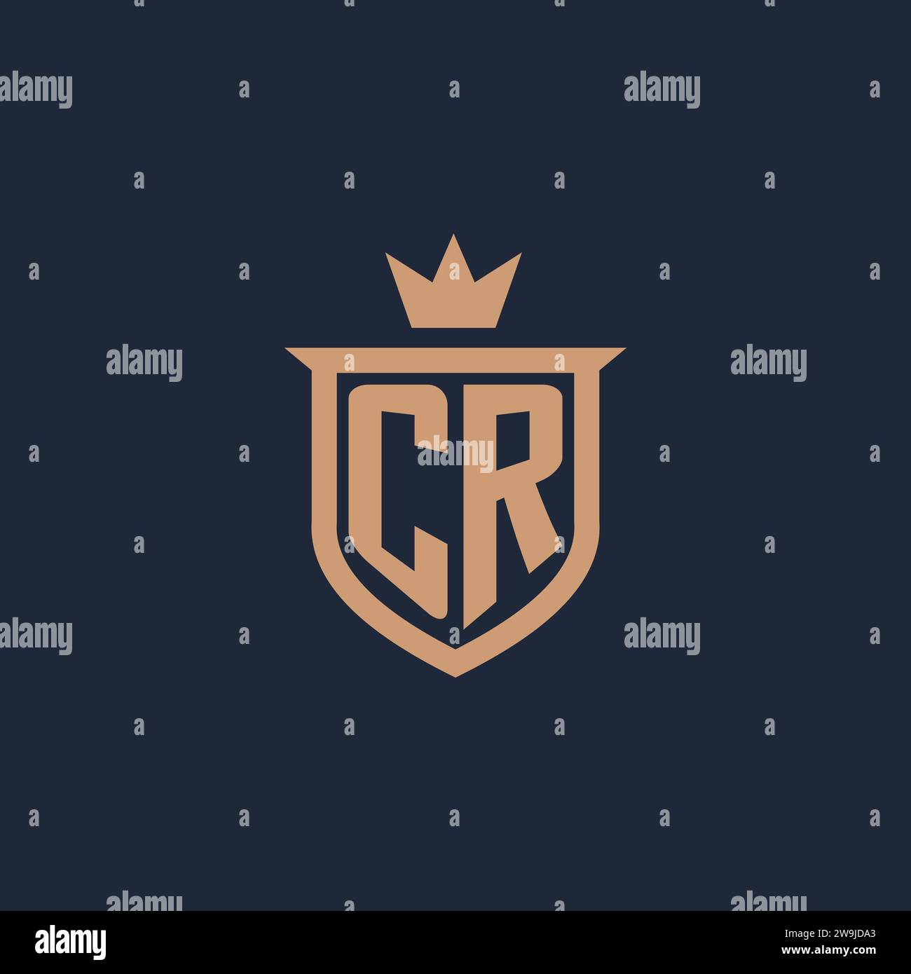 Logo initial monogramme CR avec des idées de conception de style bouclier et couronne Illustration de Vecteur