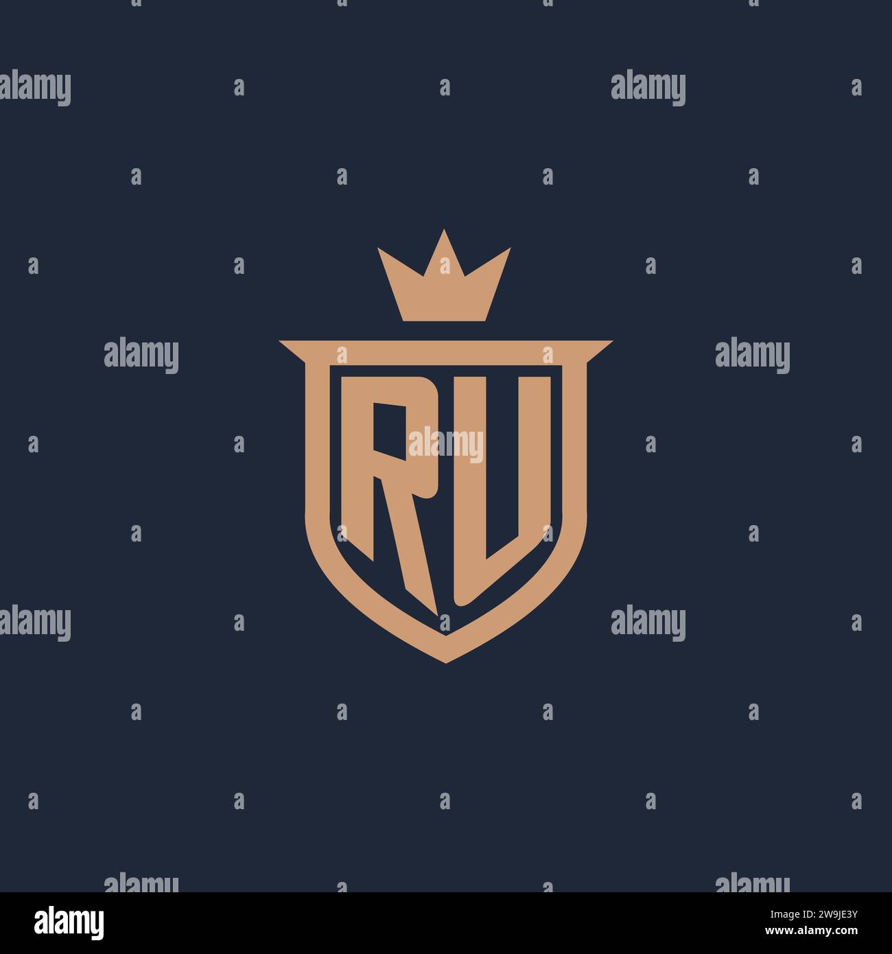 RU monogramme logo initial avec des idées de conception de style bouclier et couronne Illustration de Vecteur