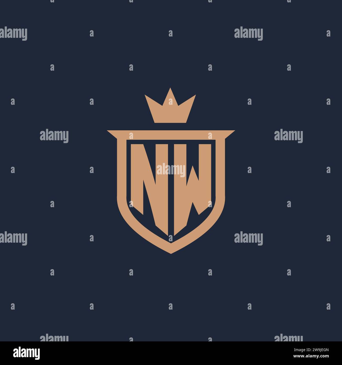 Logo initial du monogramme NW avec des idées de conception de style bouclier et couronne Illustration de Vecteur