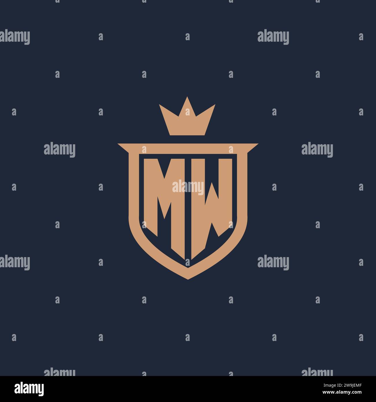 Logo initial MW monogramme avec des idées de conception de style bouclier et couronne Illustration de Vecteur