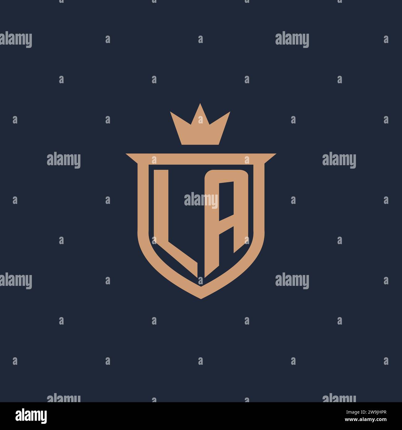 Logo initial monogramme LA avec des idées de conception de style bouclier et couronne Illustration de Vecteur