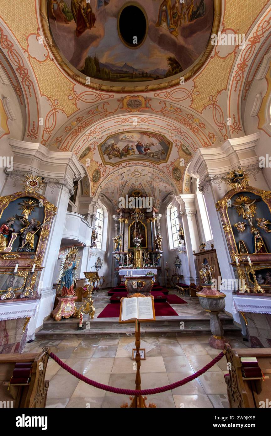 Église paroissiale de St Pankratius, intérieur, voûte, fresque au plafond, station thermale climatique Reit im Winkl, quartier Traunstein, haute-Bavière, Bavière, GE Banque D'Images