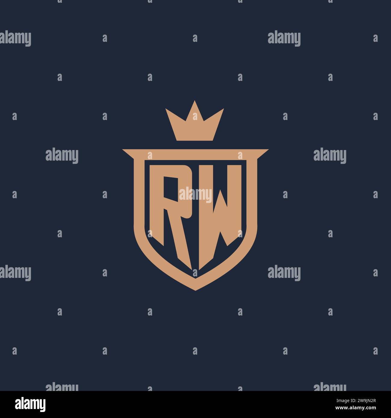 RW monogramme logo initial avec des idées de conception de style bouclier et couronne Illustration de Vecteur