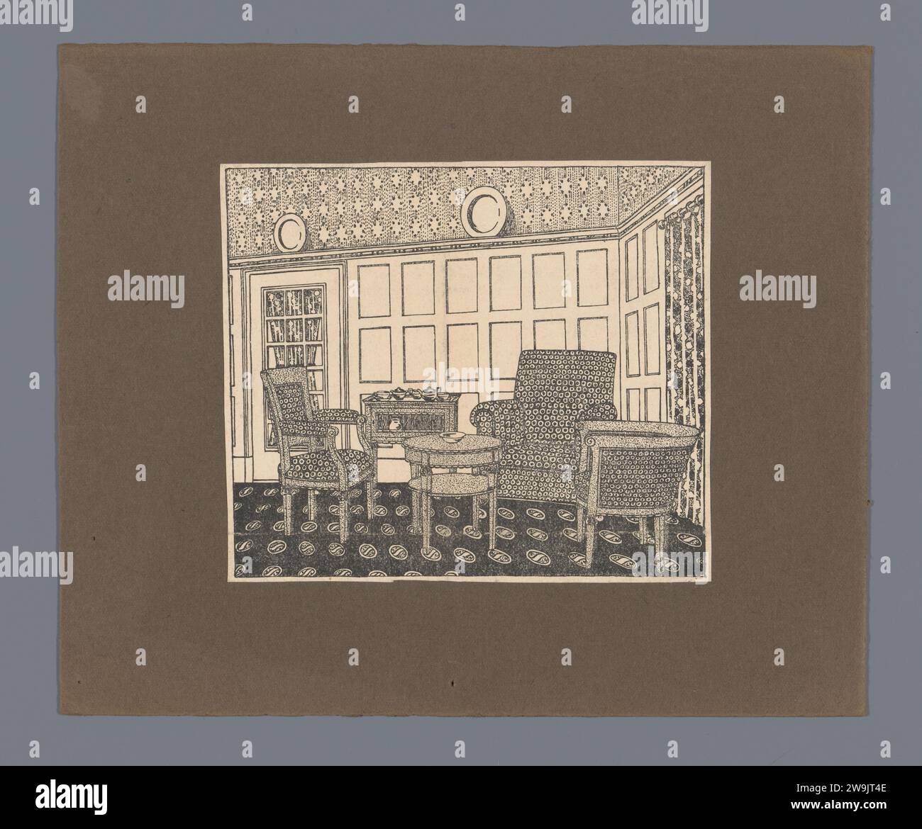 Salon avec trois chaises autour d'une table ronde, c. 1875 - c. 1900 papier imprimé salon, salon, salon Banque D'Images