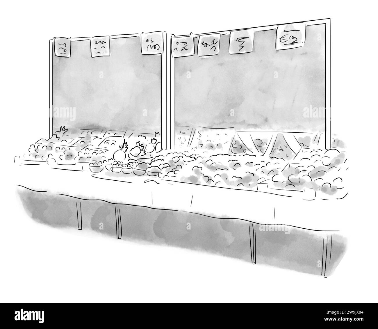 Illustration en noir et blanc de monument de Paris, marché Mouffetard Banque D'Images