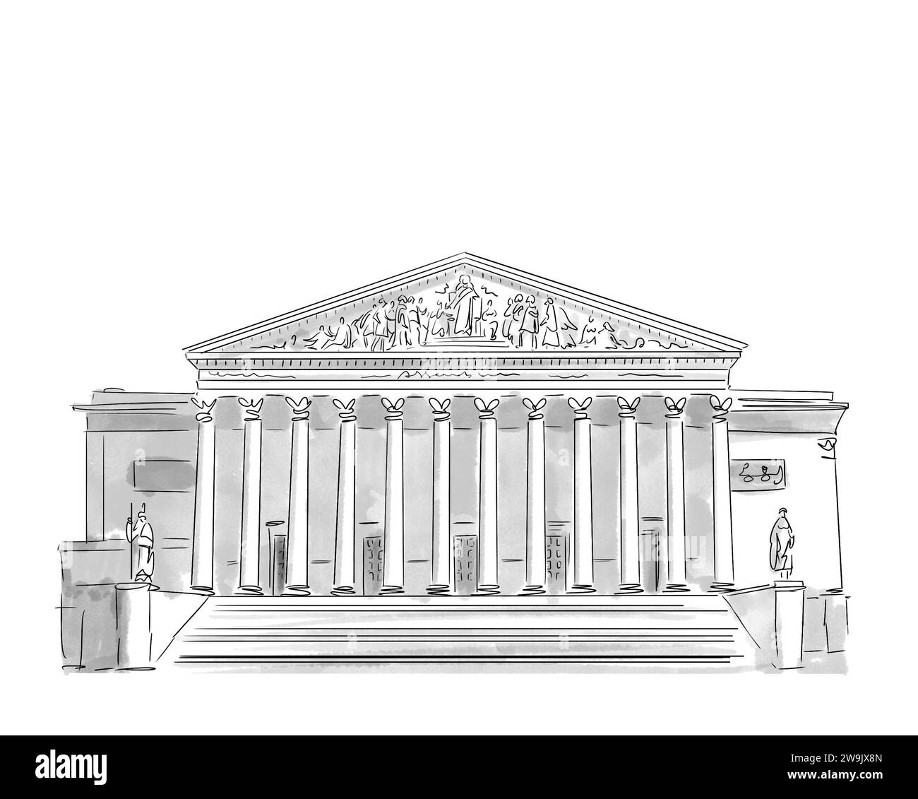 Illustration en noir et blanc de monument de Paris, Assemblée nationale Banque D'Images