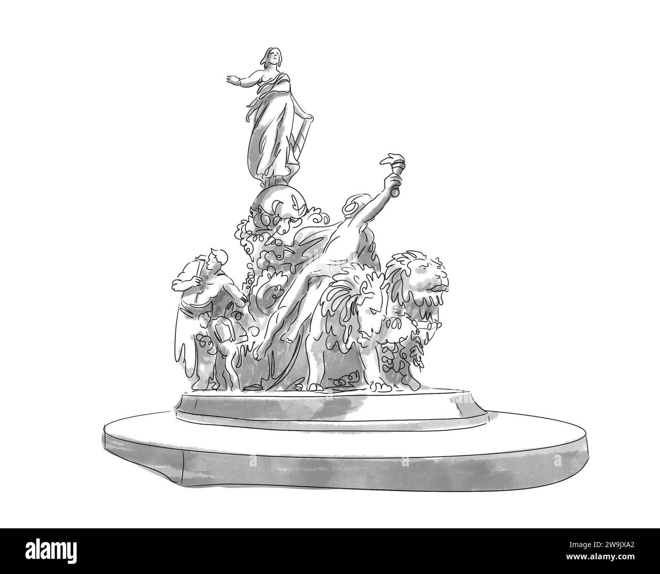 Illustration en noir et blanc de monument de Paris, place de la nation Banque D'Images