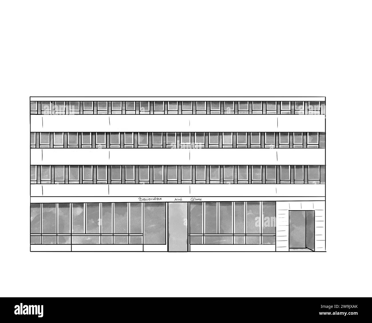 Illustration en noir et blanc de monument de Paris, Bibliothèque aimé césaire Banque D'Images