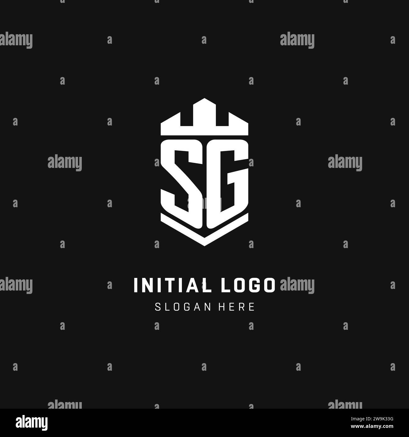 Logo SG monogramme initial avec dessin vectoriel de style couronne et protection de bouclier Illustration de Vecteur