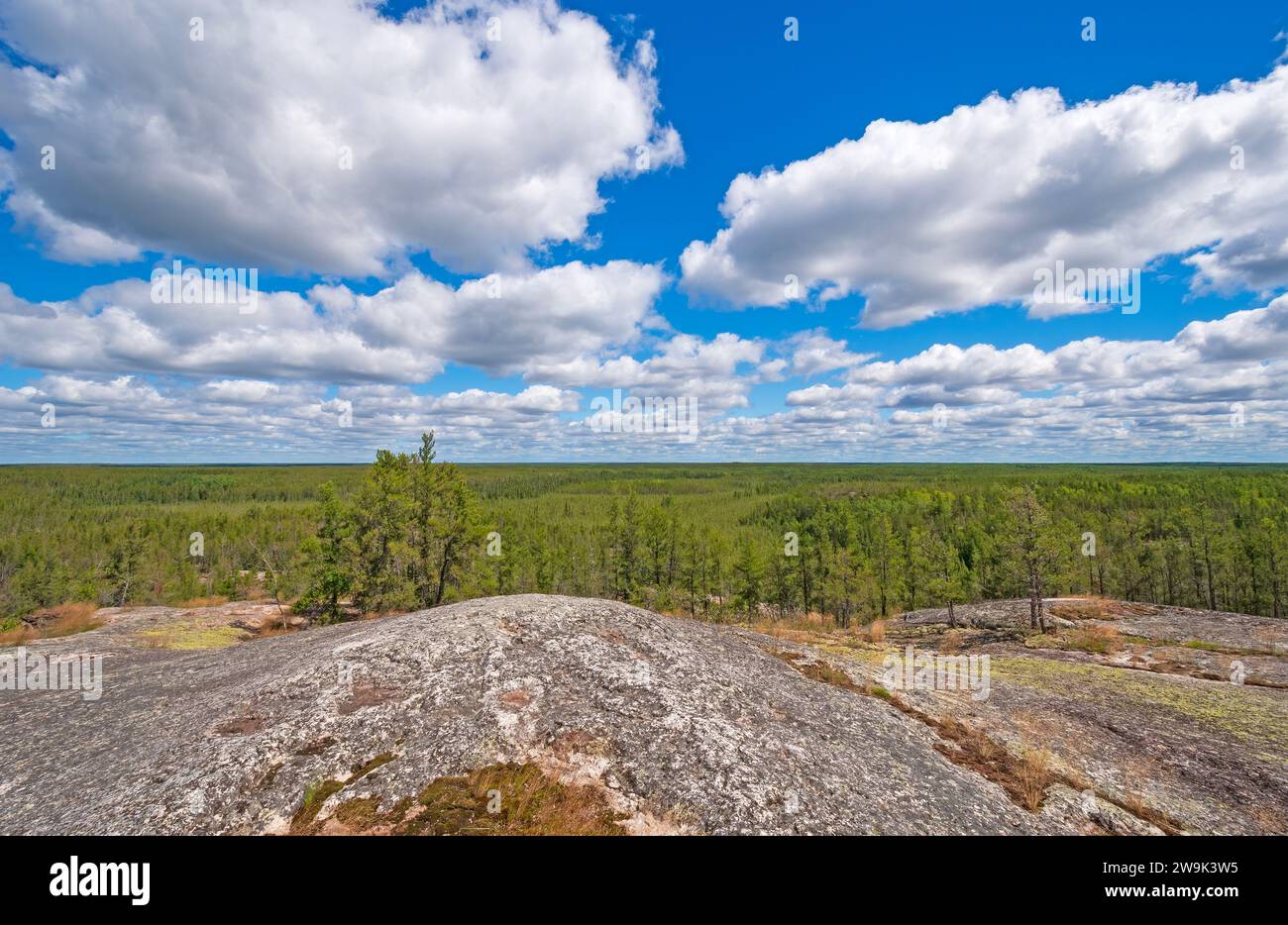 Nuages spectaculaires au-dessus de la forêt boréale dans le parc provincial Nopiming au Manitoba Banque D'Images