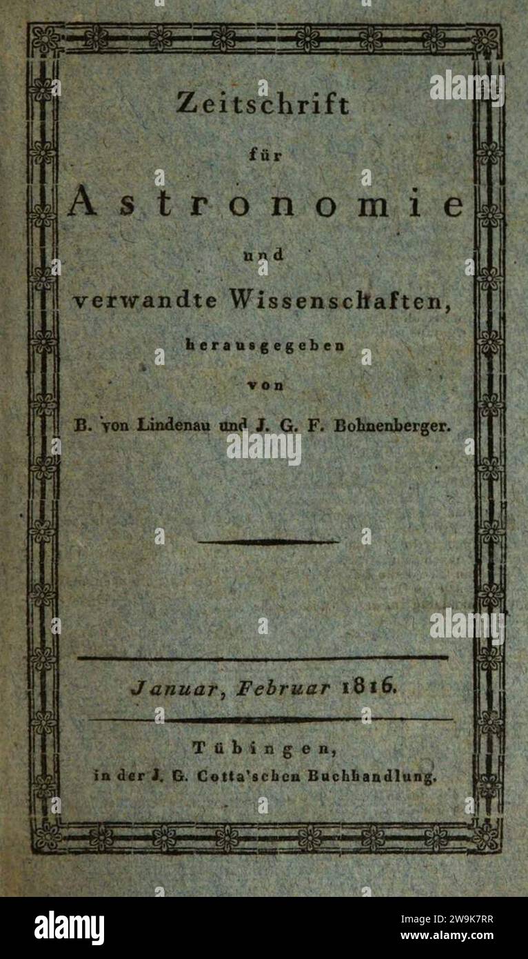 Zeitschrift für Astronomie und verwandte Wissenschaften title 1816-1. Banque D'Images