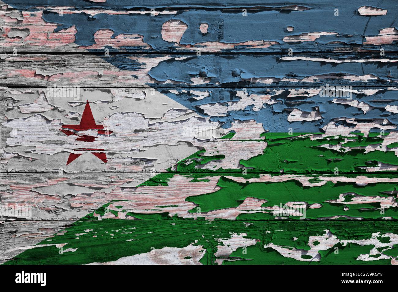 Drapeau de Djibouti peint sur une planche de bois grunge. Banque D'Images