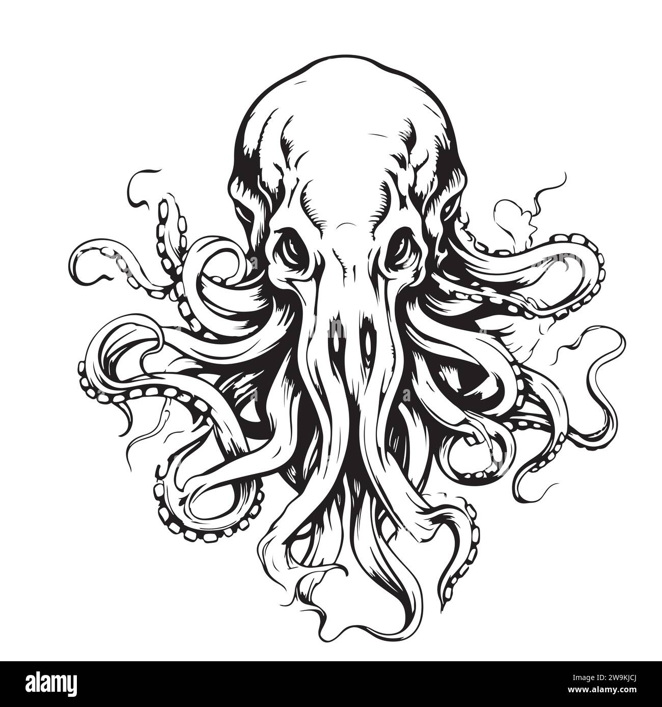 Octopus. Gravé à la main dessiné dans le vieux croquis, créature vintage. Nautique ou marin, monstre. Animal dans l'océan. Modèle pour logos, étiquettes et emblèmes. Illustration de Vecteur